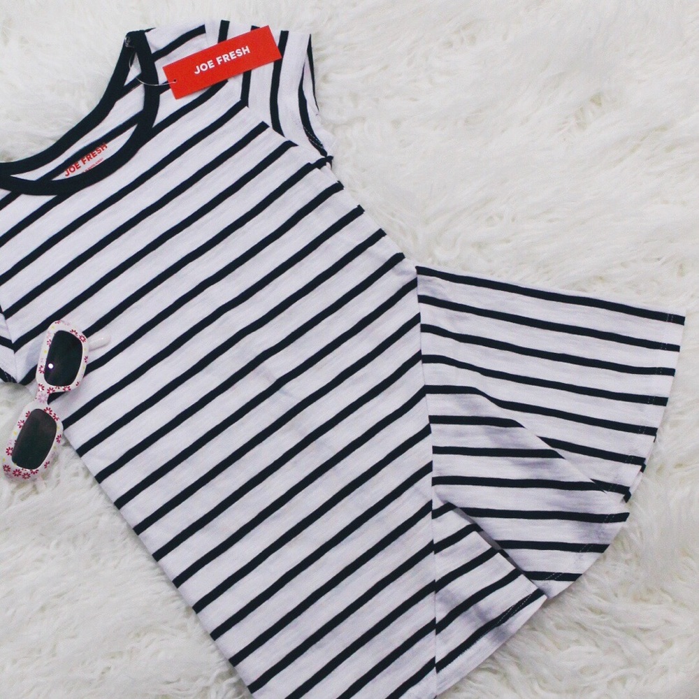 NWT Girls Joe Fresh Navy/White Striped Asym Dress - Picture 1 of 7